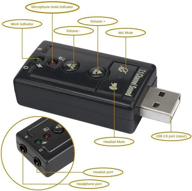 Alt view image 2 of 7 - 7.1 Channel USB External Sound Card Audio Adapter