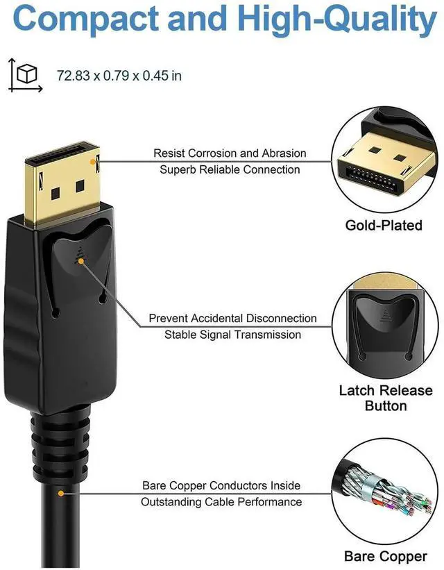 Alt view image 7 of 7 - 4K DisplayPort to DisplayPort Cable, 10 Feet, Gold-Plated High Speed Display Port 1.2 Cable (4K@60Hz, 2K@144Hz) DP Cable Compatible with Computer, Desktop, Laptop, PC, Monitor, Projector 2 Pack