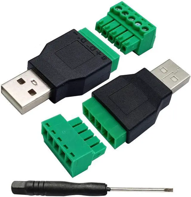 Alt view image 4 of 7 - USB 2.0 A Screw Terminal Block Adapter USB 2.0 A Male to 5 Pin/Way Female Bolt Screw Shield terminals Pluggable Type Adapter Connector for Charging and Data Transfer (2Pack/Male)