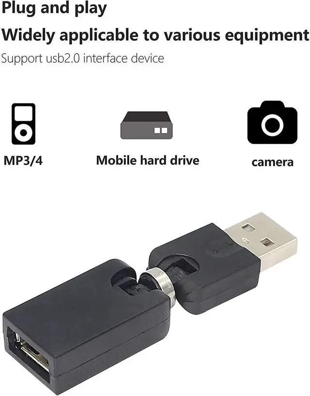 Alt view image 3 of 7 - Swivel USB Adapter, Rotatable USB 2.0 Type A Male to Type A Female Extension Connector 360 Degree Rotation Adjustable Right Angle Extension Adapter Converter(Black- 2 Pack)