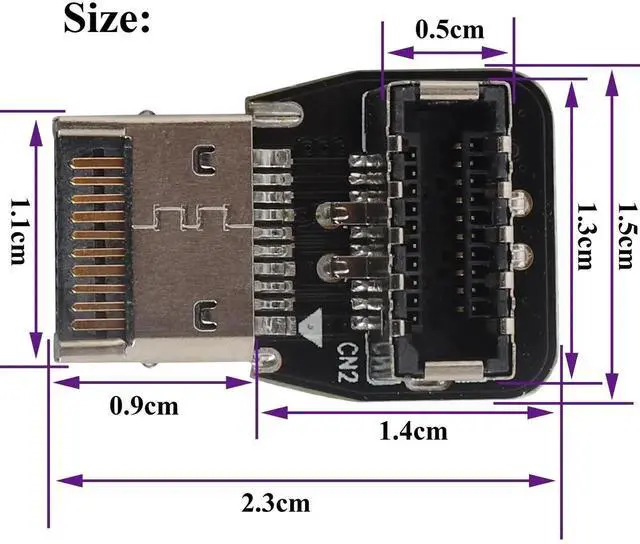 Alt view image 6 of 7 - 1Pack 90 Degree USB 3.2 Front Panel Internal Connector Down-Right Angle Type-E USB 3.1 Female to Male Front Panel Socket Adapter for Type-E Motherboard Extension Data Adapter(Type-E/Down)