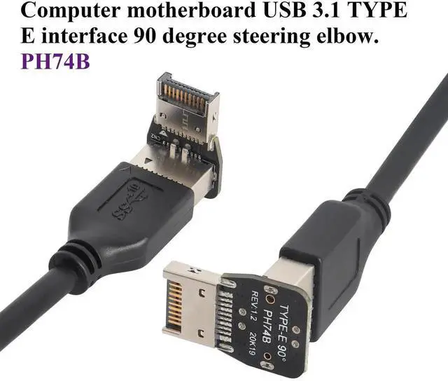 Alt view image 3 of 7 - 1Pack 90 Degree USB 3.2 Front Panel Internal Connector Down-Right Angle Type-E USB 3.1 Female to Male Front Panel Socket Adapter for Type-E Motherboard Extension Data Adapter(Type-E/Down)