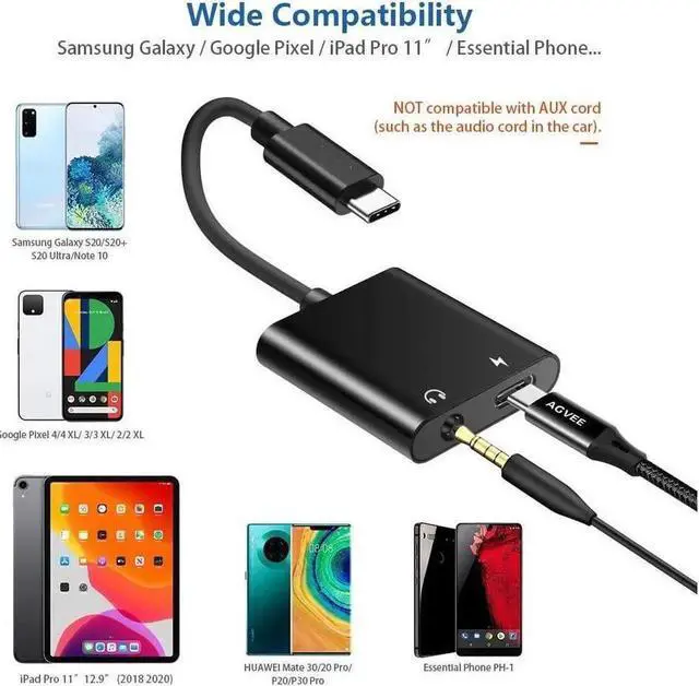 Alt view image 4 of 7 - USB-C to 3.5mm Headphones Adapter Type-C Aux Jack Earbuds Splitter USBC Audio TRRS Mic Earphones Dongle PD & QC Charging for Samsung S21 S20 Note 20 10 iPad Pro Pixel 2 3 4 XL Black