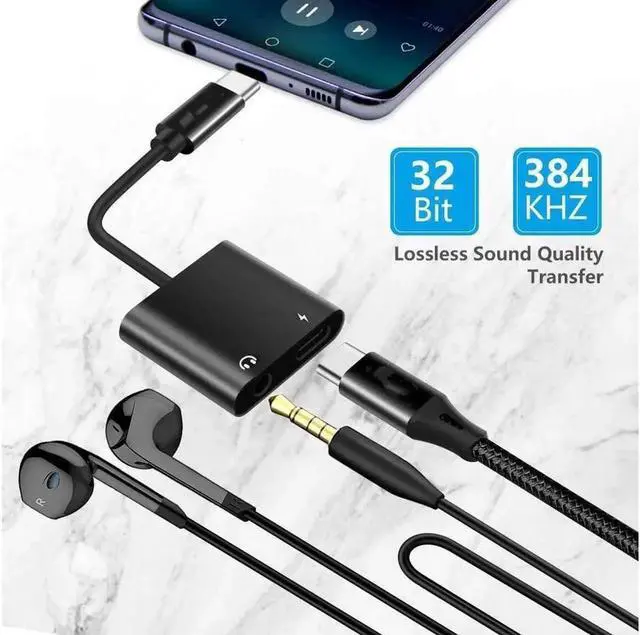 Alt view image 6 of 7 - USB-C to 3.5mm Headphones Adapter Type-C Aux Jack Earbuds Splitter USBC Audio TRRS Mic Earphones Dongle PD & QC Charging for Samsung S21 S20 Note 20 10 iPad Pro Pixel 2 3 4 XL Black