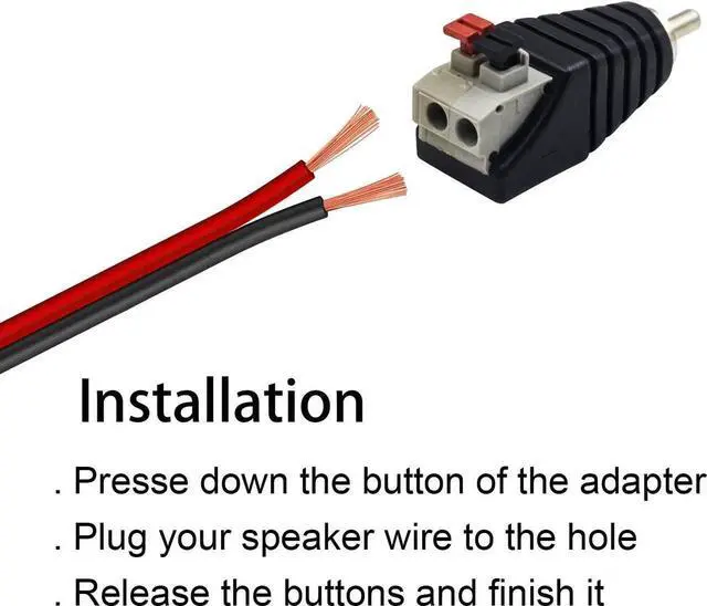 Alt view image 3 of 6 - Speaker Wire to RCA Adapter Converter, RCA to Speaker Wire Adapter Subwoofer Phono Male to AV 2 Screw Terminal Video Audio Spring Press Type Balun for CCTV, 4 Pack