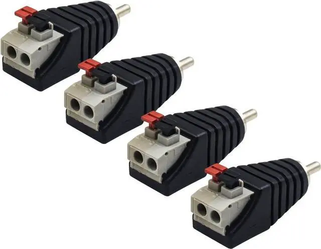 Alt view image 2 of 6 - Speaker Wire to RCA Adapter Converter, RCA to Speaker Wire Adapter Subwoofer Phono Male to AV 2 Screw Terminal Video Audio Spring Press Type Balun for CCTV, 4 Pack
