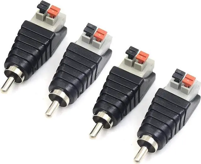 Alt view image 4 of 6 - Speaker Wire to RCA Adapter Converter, RCA to Speaker Wire Adapter Subwoofer Phono Male to AV 2 Screw Terminal Video Audio Spring Press Type Balun for CCTV, 4 Pack