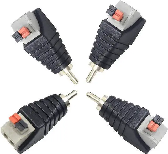 Alt view image 5 of 6 - Speaker Wire to RCA Adapter Converter, RCA to Speaker Wire Adapter Subwoofer Phono Male to AV 2 Screw Terminal Video Audio Spring Press Type Balun for CCTV, 4 Pack
