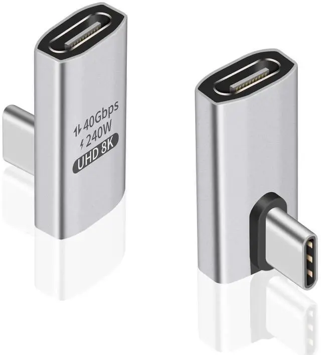 Main image of 90 Degree USB C Adapter, 240W Right Angle USB C Male to Female Adapter with 40Gbps, 8K@60Hz Video Display for Thunderbolt4/3, Laptop, Tablet, Phone
