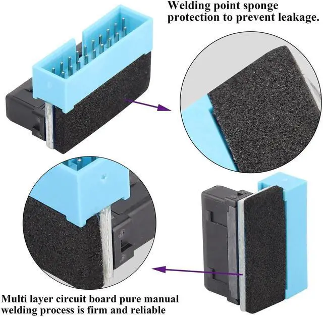 Alt view image 5 of 7 - 2 Pack Down Right Angle USB 3.0 19-pin Connector 90 Degree 19Pin/20Pin 3.0 USB Female to Male Extension Power Adapter Board for Desktop Motherboard Internal Header Adapter(Down/Blue-20Pin)