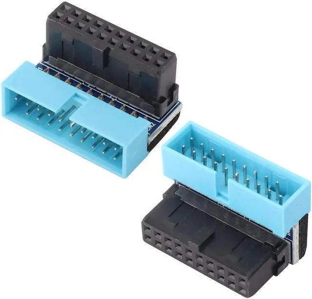 Main image of 2 Pack Down Right Angle USB 3.0 19-pin Connector 90 Degree 19Pin/20Pin 3.0 USB Female to Male Extension Power Adapter Board for Desktop Motherboard Internal Header Adapter(Down/Blue-20Pin)