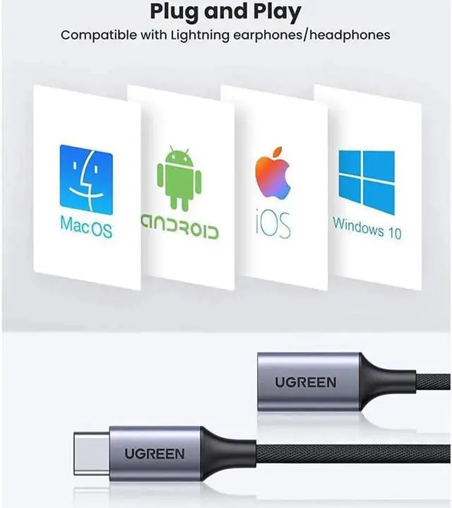 Alt view image 2 of 7 - UGREEN USB-C to Lightning Audio Adapter Cable USB Type C Male to Lightning Female Headphones Converter for iPad/MacBook/USB C Phones to Connect with Lightning Earphones Support Call