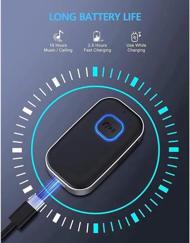 Alt view image 4 of 7 - Bluetooth 5.0 Receiver for Car, Noise Cancelling Bluetooth AUX Adapter, Bluetooth Music Receiver for Home Stereo/Wired Headphones/Hands-Free Call,16H Battery Life-Black+Silver