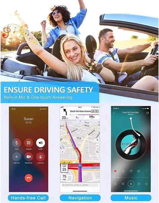 Alt view image 6 of 7 - Bluetooth 5.0 Receiver for Car, Noise Cancelling Bluetooth AUX Adapter, Bluetooth Music Receiver for Home Stereo/Wired Headphones/Hands-Free Call,16H Battery Life-Black+Silver