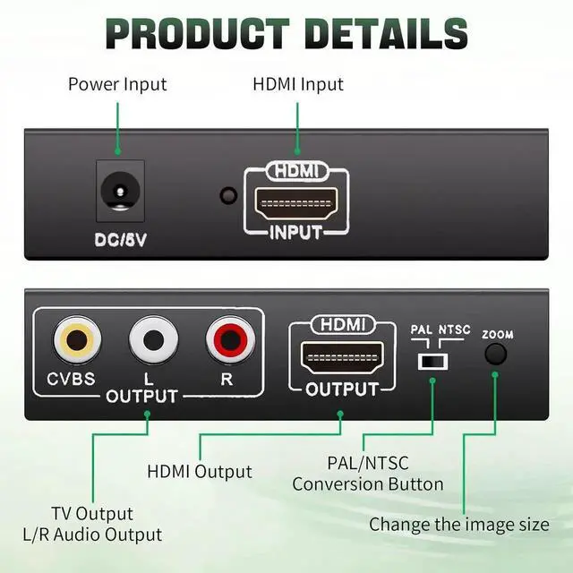 Alt view image 4 of 7 - Adapter Converter Fits for HDMI to RCA & AV 3RCA CVBS Composite Video Audio, Support PAL/NTSC, Compatible with PC, Laptop, Xbox, TV, Camera, Monitor