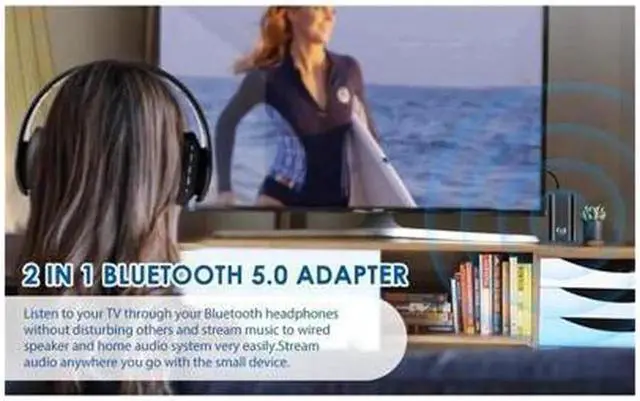 Alt view image 3 of 5 - Bluetooth 5.0 Transmitter Receiver, 2-in-1 Bluetooth Adapter with 3.5mm AUX Stereo Output(Pair with 2 Bluetooth Devices Simultaneously) for TV/PC/Home Car Sound System