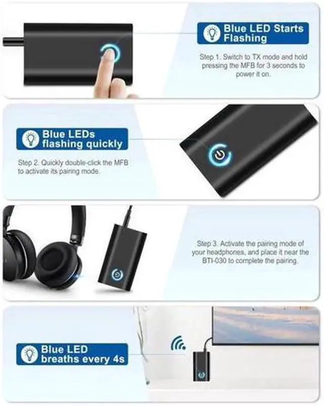 Alt view image 4 of 5 - Bluetooth 5.0 Transmitter Receiver, 2-in-1 Bluetooth Adapter with 3.5mm AUX Stereo Output(Pair with 2 Bluetooth Devices Simultaneously) for TV/PC/Home Car Sound System