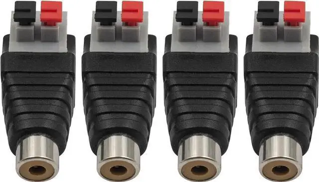 Main image of RCA Female Speaker Wire Adapter, Phono RCA Female to AV 2 Screw Terminal Female Video Audio Spring Press Type Balun Connector Adaptor for CCTV(4-Pack)