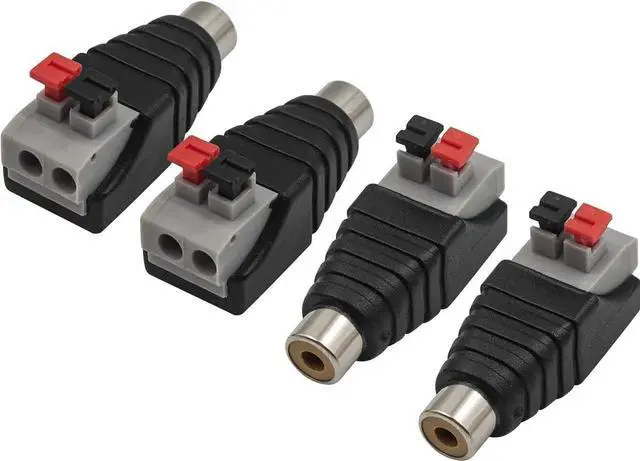 Alt view image 2 of 6 - RCA Female Speaker Wire Adapter, Phono RCA Female to AV 2 Screw Terminal Female Video Audio Spring Press Type Balun Connector Adaptor for CCTV(4-Pack)