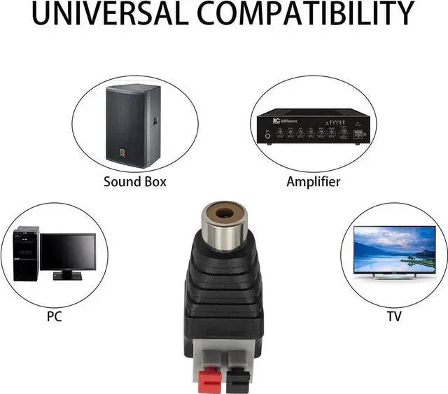 Alt view image 5 of 6 - RCA Female Speaker Wire Adapter, Phono RCA Female to AV 2 Screw Terminal Female Video Audio Spring Press Type Balun Connector Adaptor for CCTV(4-Pack)