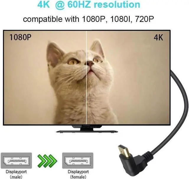 Alt view image 2 of 6 - Displayport Extension Cable 90 Degree Displayport Extender Up Angle Displayport Male to Female DP to DP Extension Adapter Cable Gold Plated 30 CM/12inch