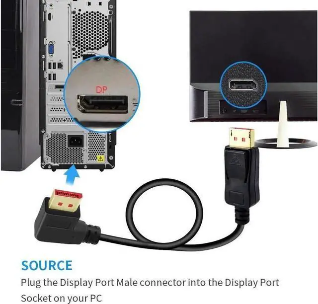 Alt view image 5 of 6 - Right Angle Displayport 1.4 Cable Left Angled Displayport Cable, 90-Degree Angled Displayport Cable V1.4 6FT/1.8M up to 8K/60Hz, 4K/144Hz Supported