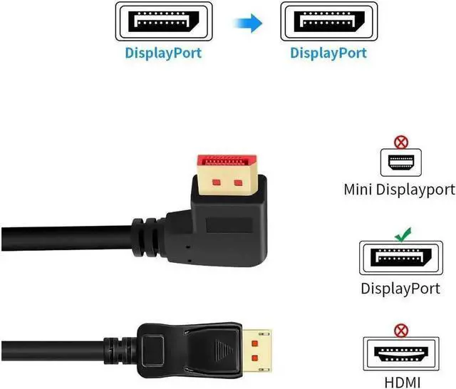 Alt view image 3 of 6 - 8K@60Hz 90 Degree Angled DP 1.4 Cable. Male to Male Right Angle Displayport 1.4 Cable Support 8K@60Hz 4K@144Hz 1080P@240Hz 6FT/1.8M