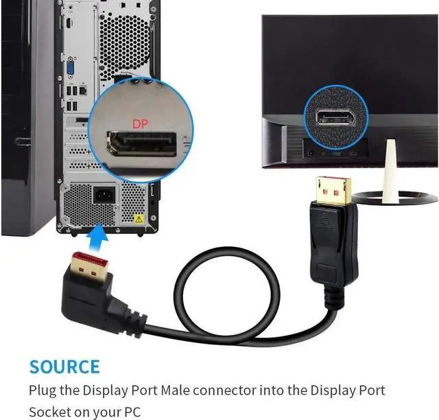 Alt view image 2 of 6 - 8K@60Hz 90 Degree Angled DP 1.4 Cable. Male to Male Right Angle Displayport 1.4 Cable Support 8K@60Hz 4K@144Hz 1080P@240Hz 6FT/1.8M