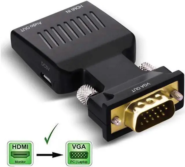 Main image of HDMI Female to VGA Male Adapter,HDMI to VGA Converter 1080P with 3.5mm Audio Output Port Portable HDMI Connector for Laptop PC HDTV Projectors and Other HDMI Input Devices Black - HDMI TO VGA