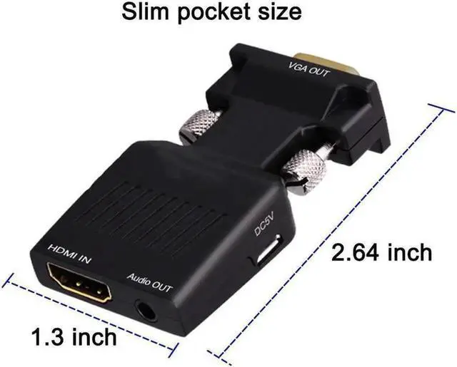 Alt view image 3 of 7 - HDMI Female to VGA Male Adapter,HDMI to VGA Converter 1080P with 3.5mm Audio Output Port Portable HDMI Connector for Laptop PC HDTV Projectors and Other HDMI Input Devices Black - HDMI TO VGA