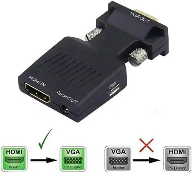 Alt view image 7 of 7 - HDMI Female to VGA Male Adapter,HDMI to VGA Converter 1080P with 3.5mm Audio Output Port Portable HDMI Connector for Laptop PC HDTV Projectors and Other HDMI Input Devices Black - HDMI TO VGA