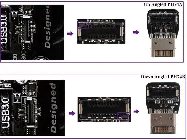 Alt view image 2 of 7 - 2Pack 90 Degree USB 3.2 Front Panel Internal Connector Down-Right Angle Type-E USB 3.1 Female to Male Front Panel Socket Adapter for Type-E Motherboard Extension Data Adapter(Type-E/Down)