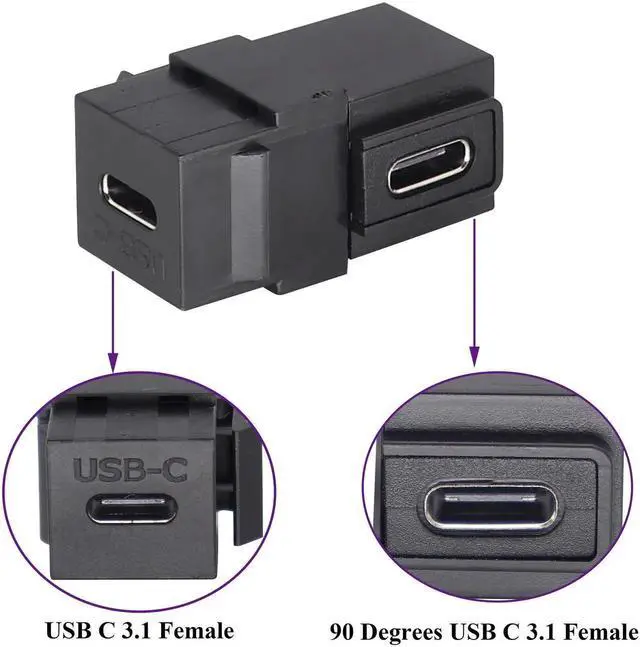 Alt view image 5 of 7 - 90 Degree USB C 3.1 Keystone Insert Jack Connector Right Angled USB 3.1 Type-C Female to Female Keystone Insert Socket Adapter Coupler for Wall Plate Outlet Panel (90 Degree/Black/2 Pack)