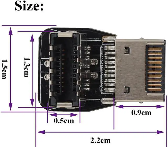 Alt view image 3 of 3 - 1Pack 90 Degree Type-E USB 3.1 Front Panel Header Adapter - Up-Right Angle USB 3.1 Type-E Male to Female Front Panel Internal Power Connector for Motherboard