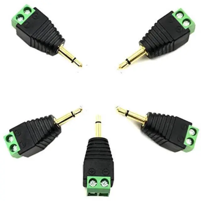 Main image of 5 Pack 1/8" 3.5mm TS Male Jack Terminal Block Connector, 3.5 Mono Audio Plug Headphone AUX Balun Bolt Screw Solderless Terminal Adapter