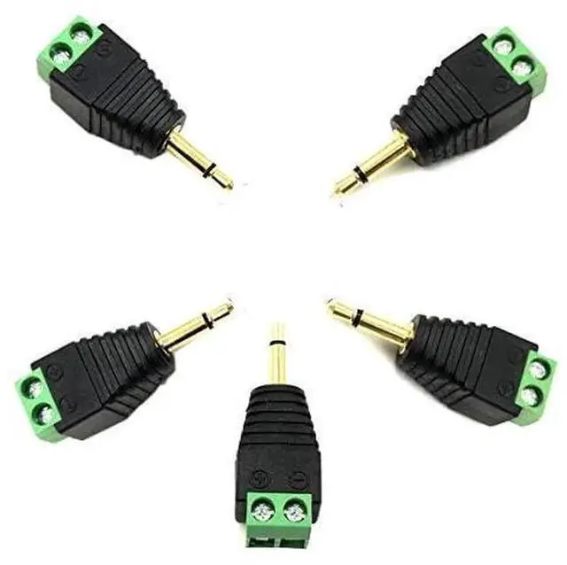 Alt view image 3 of 5 - 5 Pack 1/8" 3.5mm TS Male Jack Terminal Block Connector, 3.5 Mono Audio Plug Headphone AUX Balun Bolt Screw Solderless Terminal Adapter