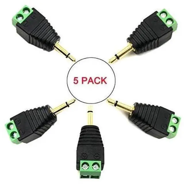 Alt view image 4 of 5 - 5 Pack 1/8" 3.5mm TS Male Jack Terminal Block Connector, 3.5 Mono Audio Plug Headphone AUX Balun Bolt Screw Solderless Terminal Adapter