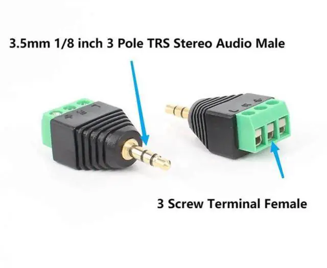 Alt view image 2 of 7 - 3.5mm 3 Pole Stereo Audio Male to 3 Screw Terminal Female Adapter 1/8 Inch TRS Stereo to 3-Pole Soldless Screw Double Track Headphone Converter 2-Pack