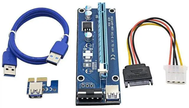 Main image of V006C Riser PCIE 1X 16X Powered GPU Adapter USB Cable SATA Molex 6-pin