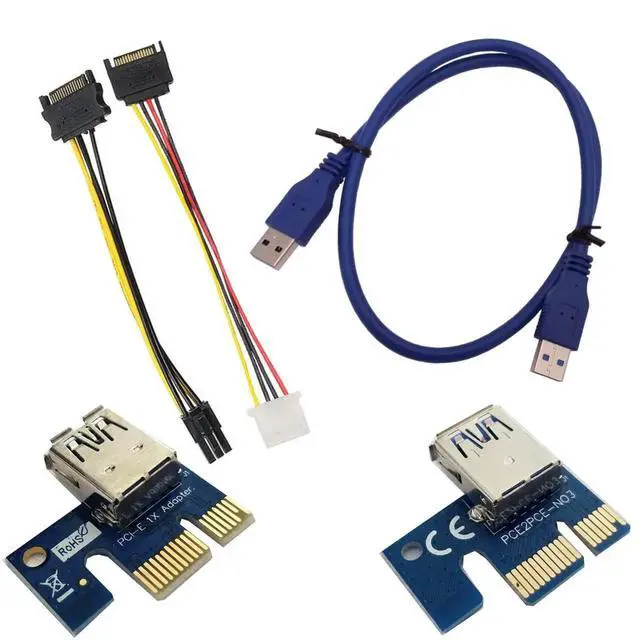 Alt view image 2 of 2 - V006C Riser PCIE 1X 16X Powered GPU Adapter USB Cable SATA Molex 6-pin