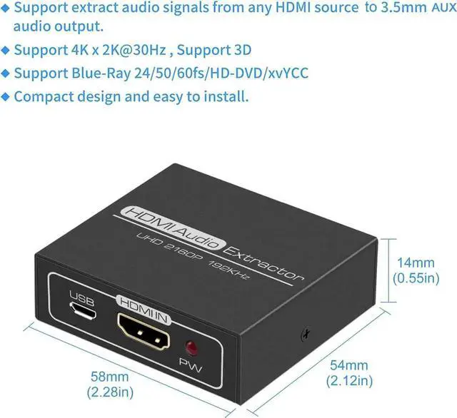 Alt view image 7 of 7 - HDMI Audio Extractor 4K with 3.5mm AUX Stereo and L/R RCA Out Converter Adapter Splitter Support 4K 1080P 3D Compatable for PS3 Xbox Fire Stick
