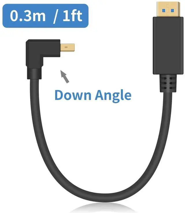 Alt view image 6 of 7 - 90 Degree Mini Displayport to Displayport Cable, Extreme Thin Down Angle Mini Dp Male to DP Male Cable with Gold-Plated for Gaming Monitor 1Ft