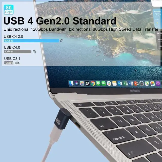 Alt view image 2 of 5 - 2-Pack USB C 90 Degree Adapter [80Gbps/240W PD/8K@60Hz] Up & Down Angled 90 Degree USB C Adapter Type C Extender Support Thunderbolt 5/4 for iPhone 15, MacBook, Steam Deck, Switch