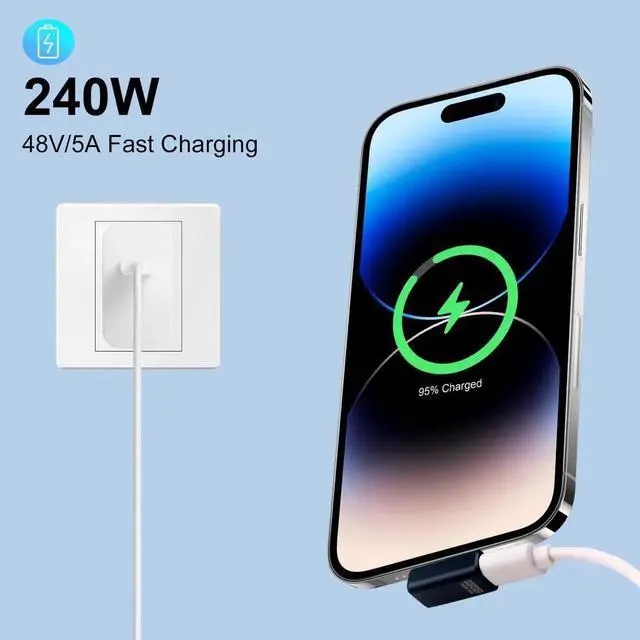 Alt view image 4 of 6 - 2-Pack Right Angle USB C Adapter, 80Gbps/240W PD/8K@60Hz, USB C Right Angle Adapter 90 Degree Type C Extender Support Thunderbolt 5/4 for iPhone 15, MacBook, Steam Deck, Switch