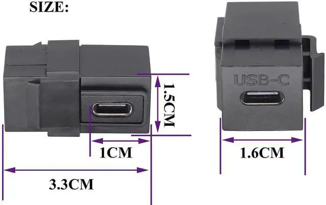 Alt view image 4 of 7 - 90 Degree USB C 3.1 Keystone Insert Jack Connector Right Angled USB 3.1 Type-C Female to Female Keystone Insert Socket Adapter Coupler for Wall Plate Outlet Panel (90 Degree/Black/2 Pack)