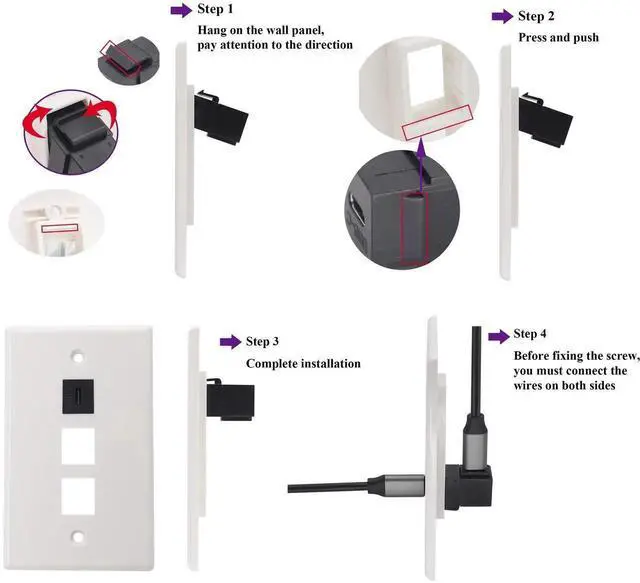 Alt view image 2 of 7 - 90 Degree USB C 3.1 Keystone Insert Jack Connector Right Angled USB 3.1 Type-C Female to Female Keystone Insert Socket Adapter Coupler for Wall Plate Outlet Panel (90 Degree/Black/2 Pack)