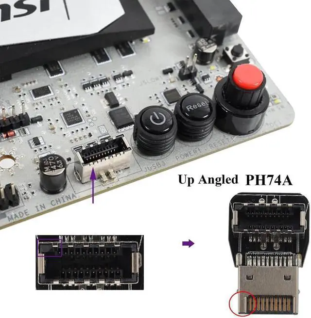 Alt view image 3 of 6 - 1Pack 90 Degree Type-E USB 3.1 Front Panel Header Adapter - Up-Right Angle USB 3.1 Type-E Male to Female Front Panel Internal Power Connector for Motherboard