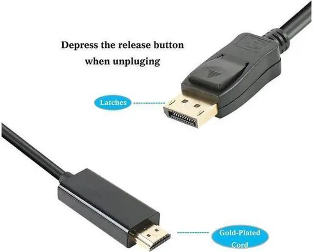 Alt view image 2 of 4 - DisplayPort to HDMI 15 Feet Gold-Plated Cable Avacon Display Port to HDMI Adapter Male to Male Black