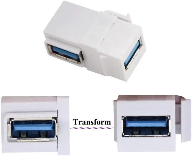 Alt view image 7 of 7 - 90 Degree USB Keystone Coupler Right Angle USB 3.0 A Keystone Jack Insert Female to Female Coupler Adapter for Wall Plate Outlet Panel (White/2 Pack)