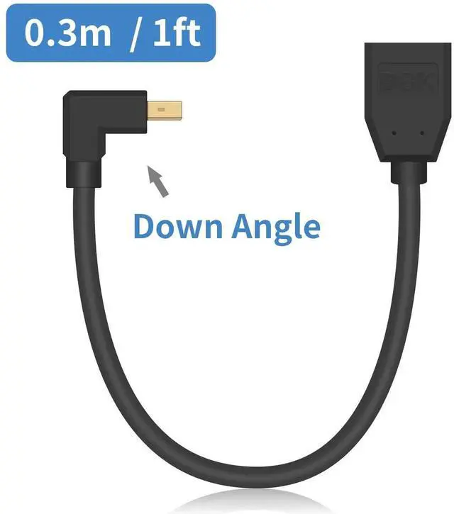 Alt view image 2 of 7 - Displayport to Mini Displayport Extension Cable 1.4, 8k Mini DP to DP, Right Angle Mini Displayport Male to Displayport Female Extention Cable for Laptop PC TV Gaming Monitor. 1Ft/30cm